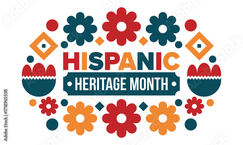 National Hispanic Heritage Month in September and October. Hispanic and Latino Americans culture. Celebrate annual in United States. Poster, card, banner and background. Vector illustration