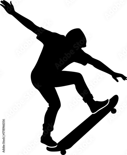 silhouette of a skateboarder, Silhouette skateboarder set. Trick, ramp, helmet, extreme sport vector illustration isolate on white background