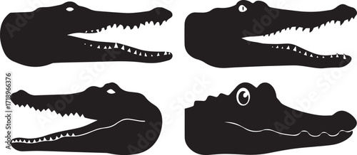 A group of Alligator head silhouette vector, black and white silhouette vector illustration