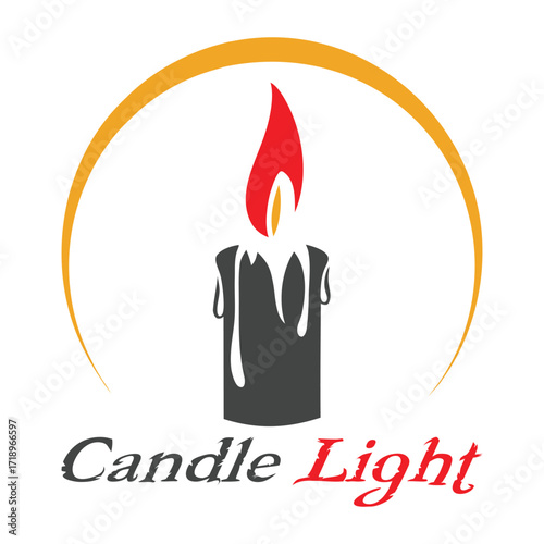 Dark candle with red flame and yellow halo text candle light vector