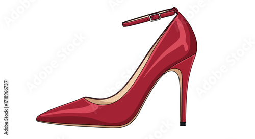 Elegant Crimson Ankle Strap Heel: A Stylish Fashion Accessory for Sophisticated Events and Editorial Layouts highlighting Chic Women's Style