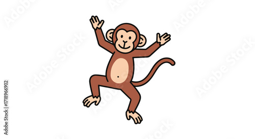 Cheerful cartoon monkey with open arms expressing enthusiasm and playful gesture for children's illustrations or educational material