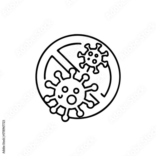 Antiviral antibacterial coronavirus icon in line style. Coronavirus 2019 nCov virus stop signs, health protection, hand sanitizer labels
