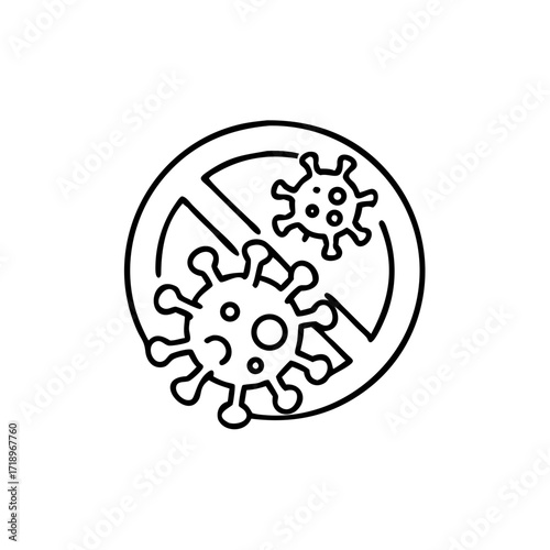 Antiviral antibacterial coronavirus icon in line style. Coronavirus 2019 nCov virus stop signs, health protection, hand sanitizer labels