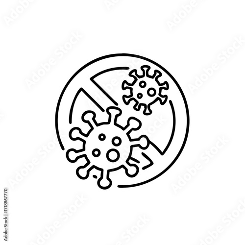 Antiviral antibacterial coronavirus icon in line style. Coronavirus 2019 nCov virus stop signs, health protection, hand sanitizer labels