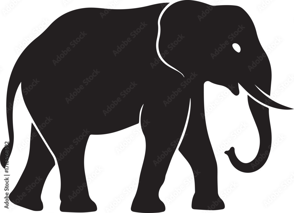 Fototapeta premium Black and white elephant silhouette vector illustration flat design