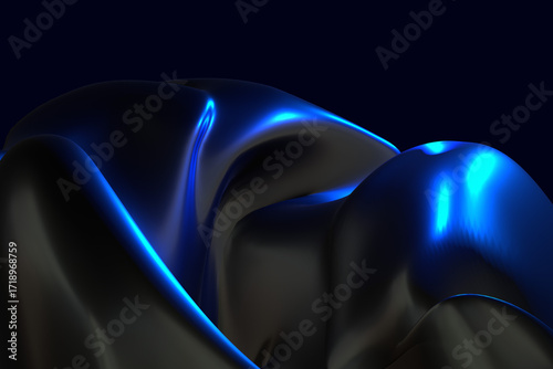 Abstract 3d render background dark blue gradient light wave silk liquid chrome metalic design render wallpaper modern illustration multicolored wavy surfaces
