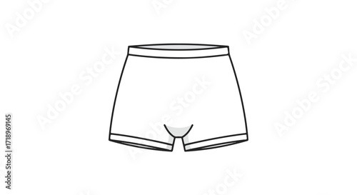 Minimalist line drawing of white unisex underwear with elastic waistband for apparel design project illustration