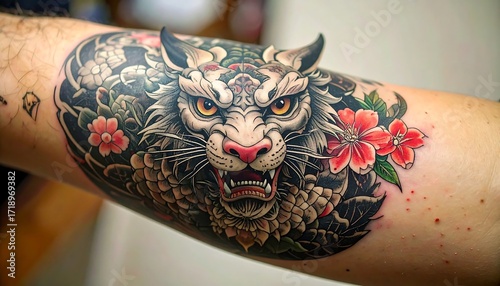 Detailed tiger tattoo on forearm