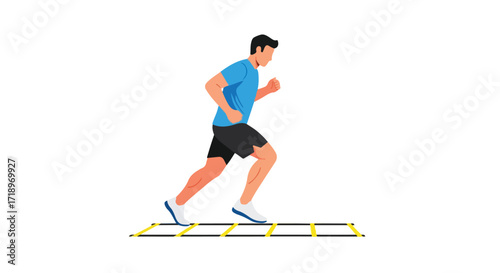 Athlete working on footwork drills using an agility ladder for speed and agility exercises focusing on body coordination and cardiovascular