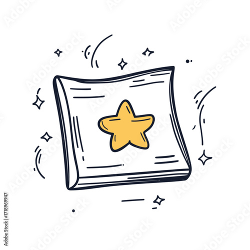 Hand drawn bonus voucher with gold star icon surrounded by sparkles loyalty and reward program concept vector illustration in minimalist style