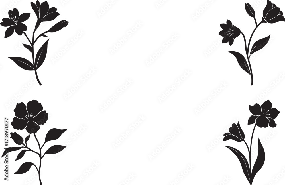 Fototapeta premium A set of Black and white calla lily silhouette elegant minimalist vector illustration