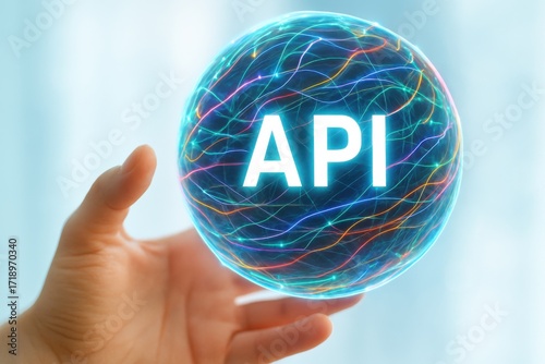 Hand holding glowing digital orb representing api technology and connectivity
