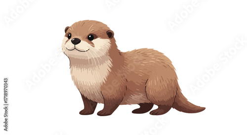 Adorable Animated Otter Illustration with Gentle Expression and Detailed Fur Texture on Clean Background
