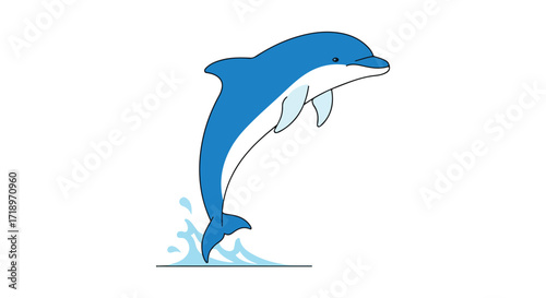 Cartoon Dolphin Leaping from the Water, Animated Marine Life with Splash Effect, Playful Aquatic Mammal Illustration