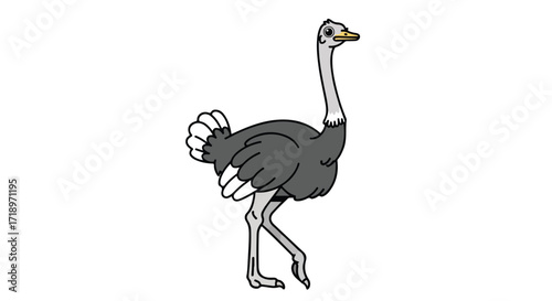Stylized Ostrich Illustration with Clean Lines and a Playful Cartoon Aesthetic in Motion