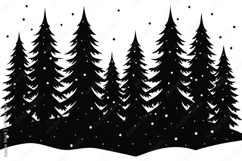 Obraz premium snowy forest silhouette vector art illustration
