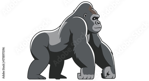 Stylized cartoon gorilla illustration depicting a powerful primate on a white background in a simplified, modern design with clear outlines