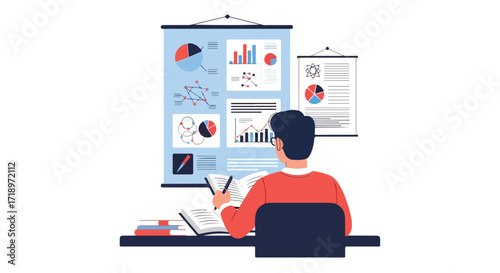 Analyst reviewing financial reports and data visualizations for strategic planning and decision-making within a company