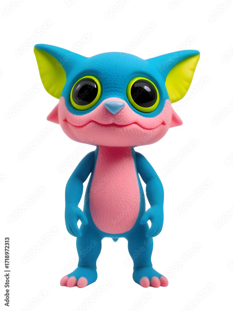 Fototapeta premium Cute Blue Cartoon Creature with Pink Body – Playful Character, Kids Toy Design, High-Resolution 3D Render, Transparent PNG Overlay