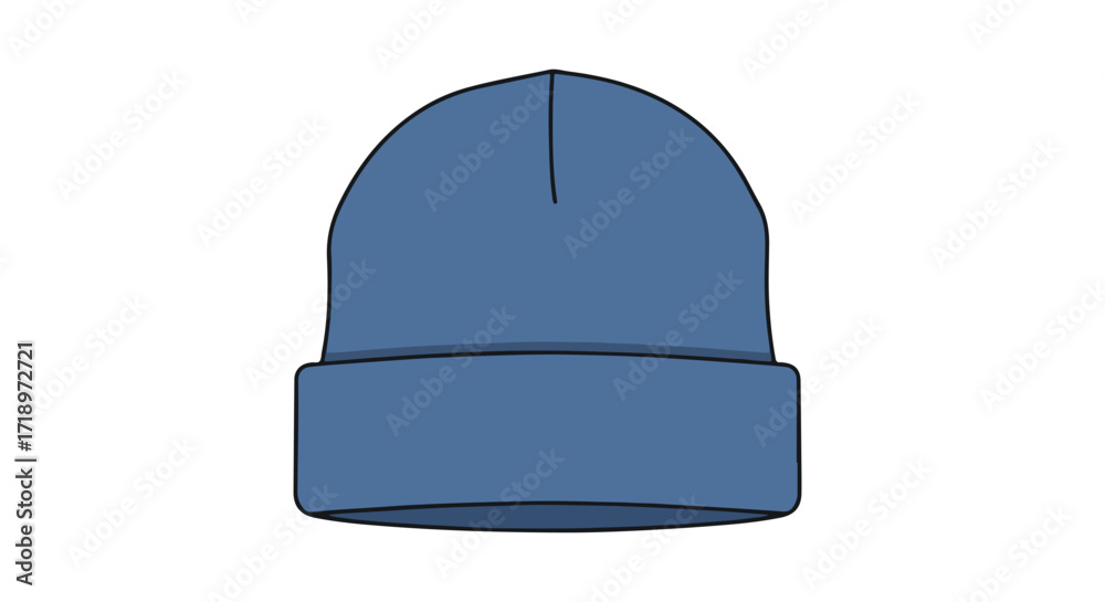 Fototapeta premium Stylized azure blue beanie cap, a simple illustration for winter headwear apparel and fashion accesory or design template that provides warmth and