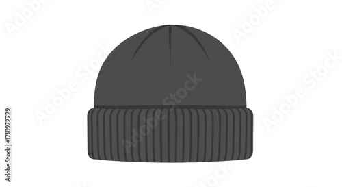 Isolated knitted dark gray beanie cap illustration for cold weather accessories apparel item vector image graphic asset for fashion merchandise or