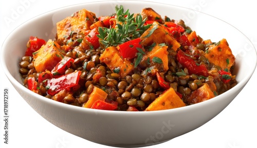 Bowl of lentil and sweet potato stew