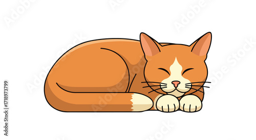 Relaxed ginger tabby napping comfortably with a sweet expression, a delightful animal illustration showcasing peaceful domesticity and warmth in a