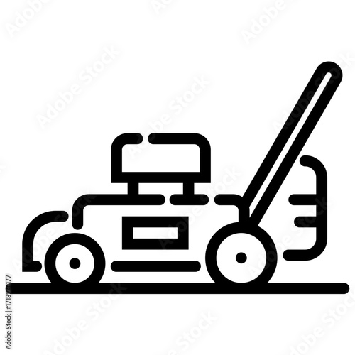 This line drawing depicts a lawnmower on a white background surface.