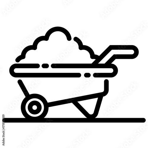Filled wheelbarrow probably for gardening or construction projects.