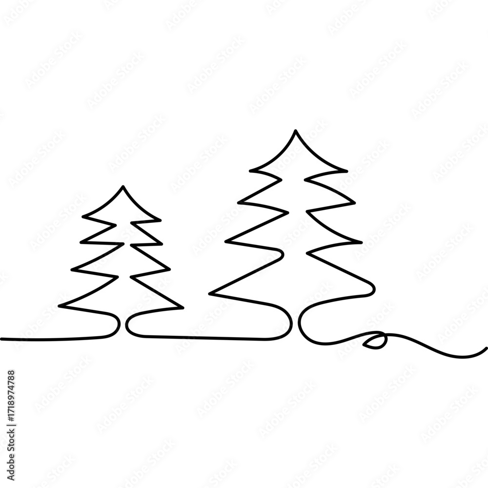 Fototapeta premium Christmas Tree One Line Drawing