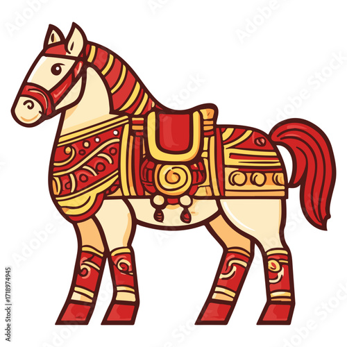 god of wealth horse, asian, horse, dressed up for new year festival celebration, vector, transparent background, asia, animal, festival, culture, isolated, mammal
