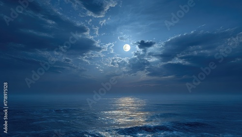 Moonlight over a misty ocean