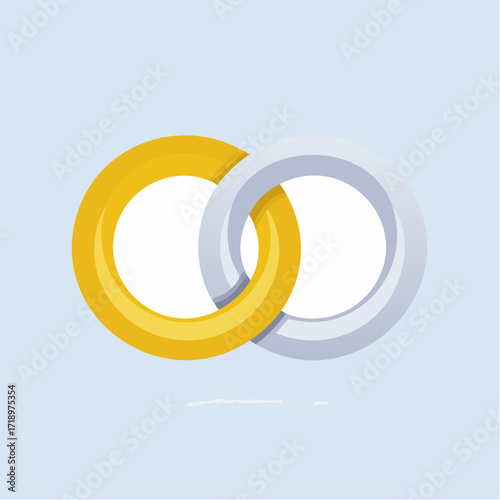 Two interlocking rings, one gold and one silver, symbolizing union and partnership against a light blue background.