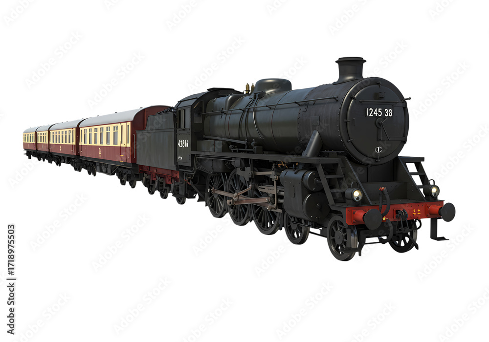Fototapeta premium Free Transparent PNG Rustic Vintage Steam Train Locomotive and Passenger Cars: Transportation, Railway, Travel