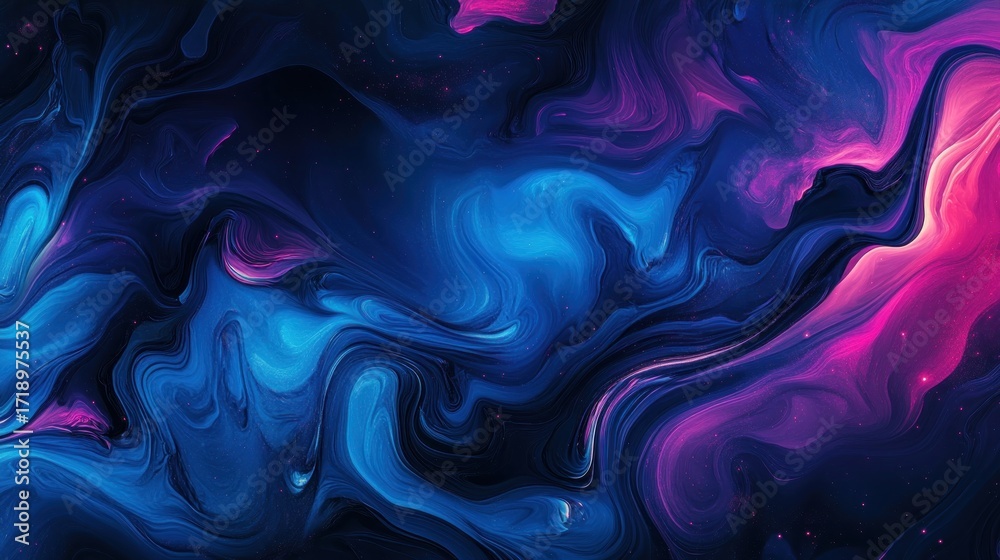 Obraz premium A surreal abstract background with swirling clouds, glowing stars, and deep blue, purple, and black gradients, creating a sense of cosmic wonder