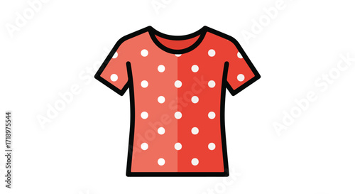 Coral polka dot t-shirt with short sleeves, an illustration of summer apparel and everyday fashion icon, a stylish and playful wardrobe essential