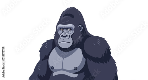 Cartoonish gorilla illustration with a serious expression isolated on white background great for children's books or educational resource