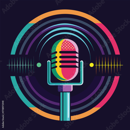 Vibrant Circular Soundwave with Microphone Vector Illustration