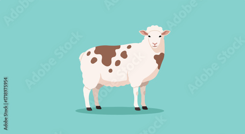 Spotted Woolly Wonder: A Vector Illustration of a Charming Sheep on Pastel Background for Livestock and Agriculture Projects