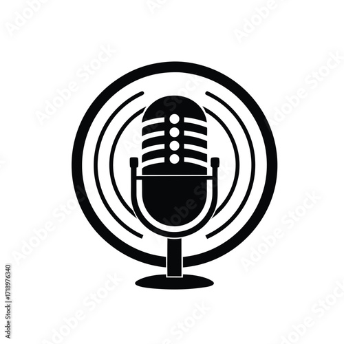 Classic Retro Microphone Black Silhouette Vector