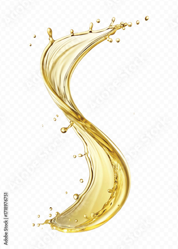 realistic smooth clean and fresh olive oil splash in curve style isolated on white background	