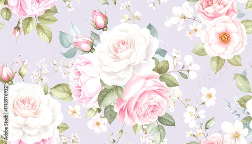 Pastel roses and blossoms repeat pattern