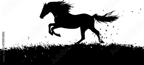 illustration of a black horse running in grass