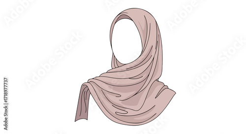 Elegant draped head covering rendering in pastel shade, digital illustration depicting cultural or religious fashion icon showcasing modesty and