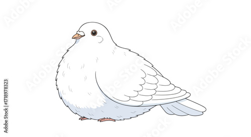A charming rendition of a plump white dove depicted with detailed feathers and gentle shading showcases a delightful cartoon avian form artwork