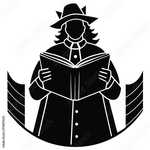 christmas carol singer silhouette vector icon desi
