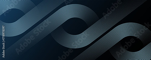 Dark blue abstract background with glowing geometric lines. Modern shiny blue diagonal rounded lines pattern. Futuristic technology concept. Suit for cover, poster, presentation, banner, vector eps10