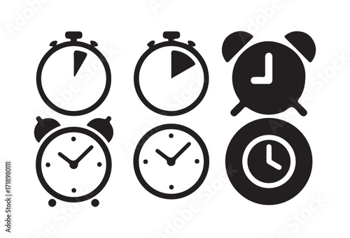 Set of Stopwatch and Clock Icons, Time Management and Countdown Symbols, Timer Illustrations. Vector illustration eps 10