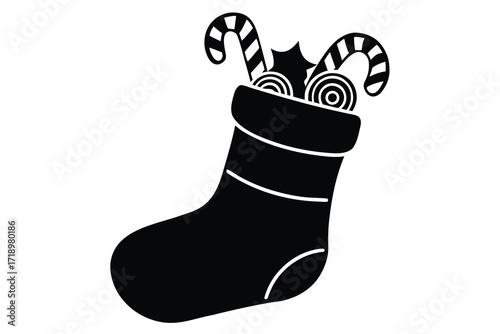 christmas stocking with candy silhouette vector ic